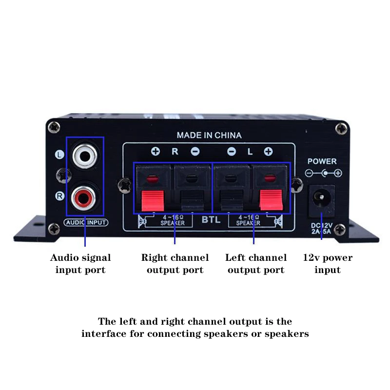 Car Audio Amplificador HIFI Audio Power Amplifier Stereo Amplifiers FM Radio Stereo Amplifiers 12V 2CH