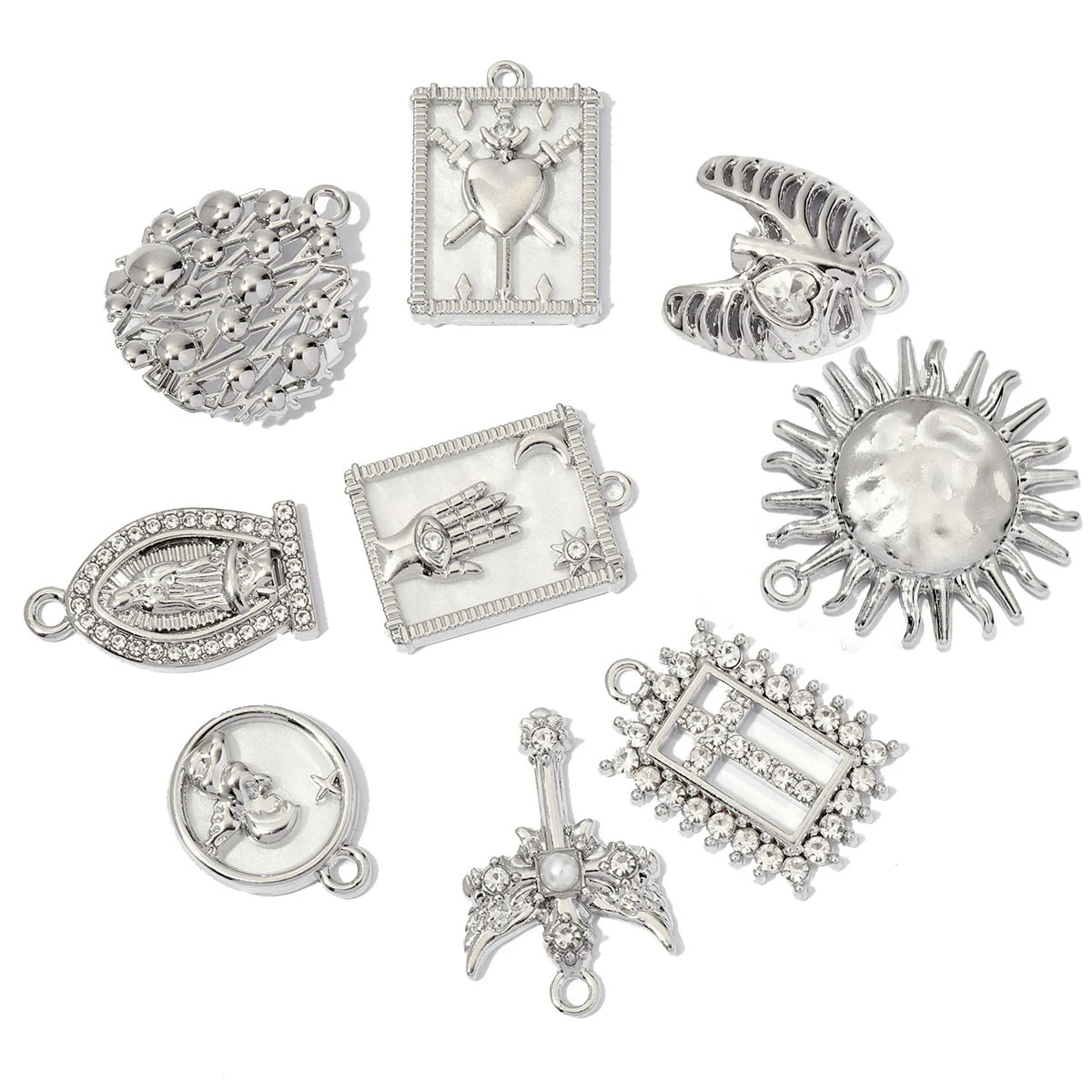 7pcs/lot High Polished Wing Cross Heart Diy Charms Cupid Virgin Mary Prayer Zinc Alloy Pendant Women Necklace Jewelry Making