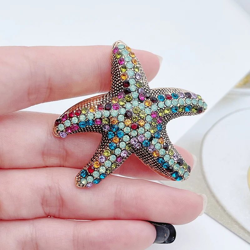 Sparkling Crystal Starfish Brooch Beach Vacation Ladies Luxury Dress Ornament Souvenir Gift