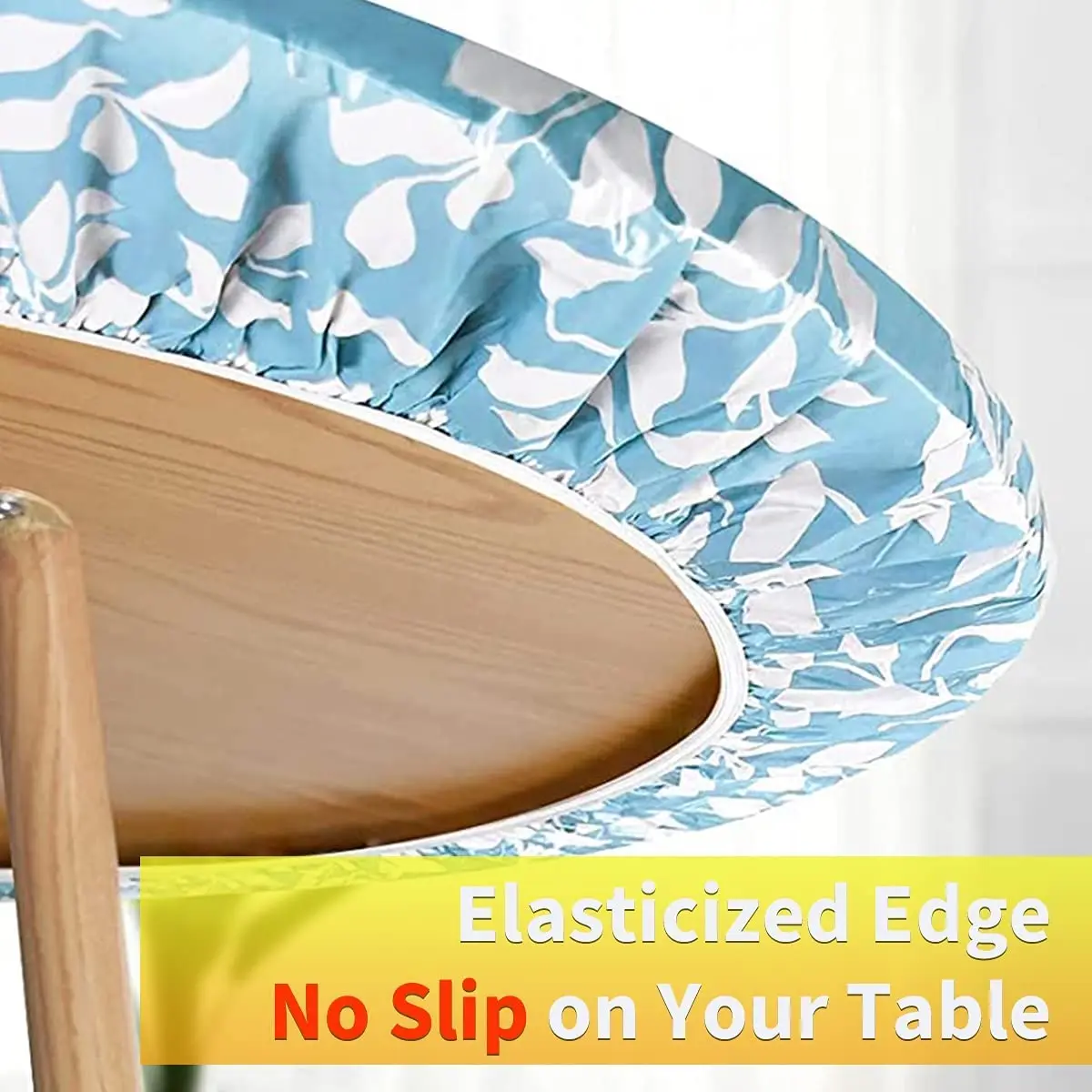 Fitted Round Plastic Vinyl Table Cloth Flannel Backing Elastic Edge Waterproof Table Protector for Dining Room Table Cover