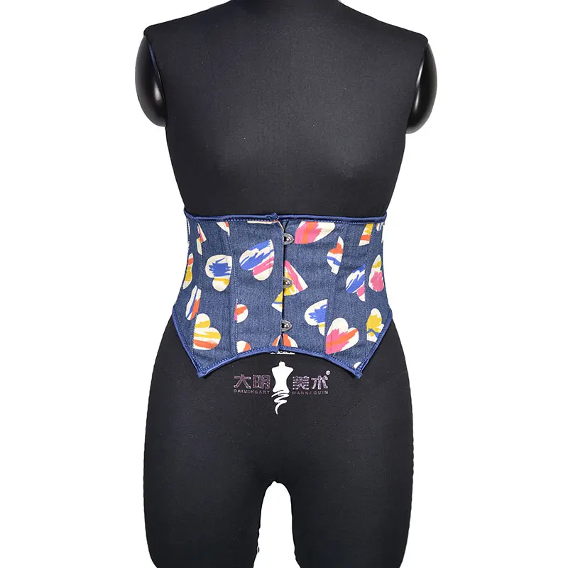 

Vintage Multi-Pattern Lace-Up Corset 3-Row Buckle Fashion Shaping Waist Cincher Decorative Bustier for Women