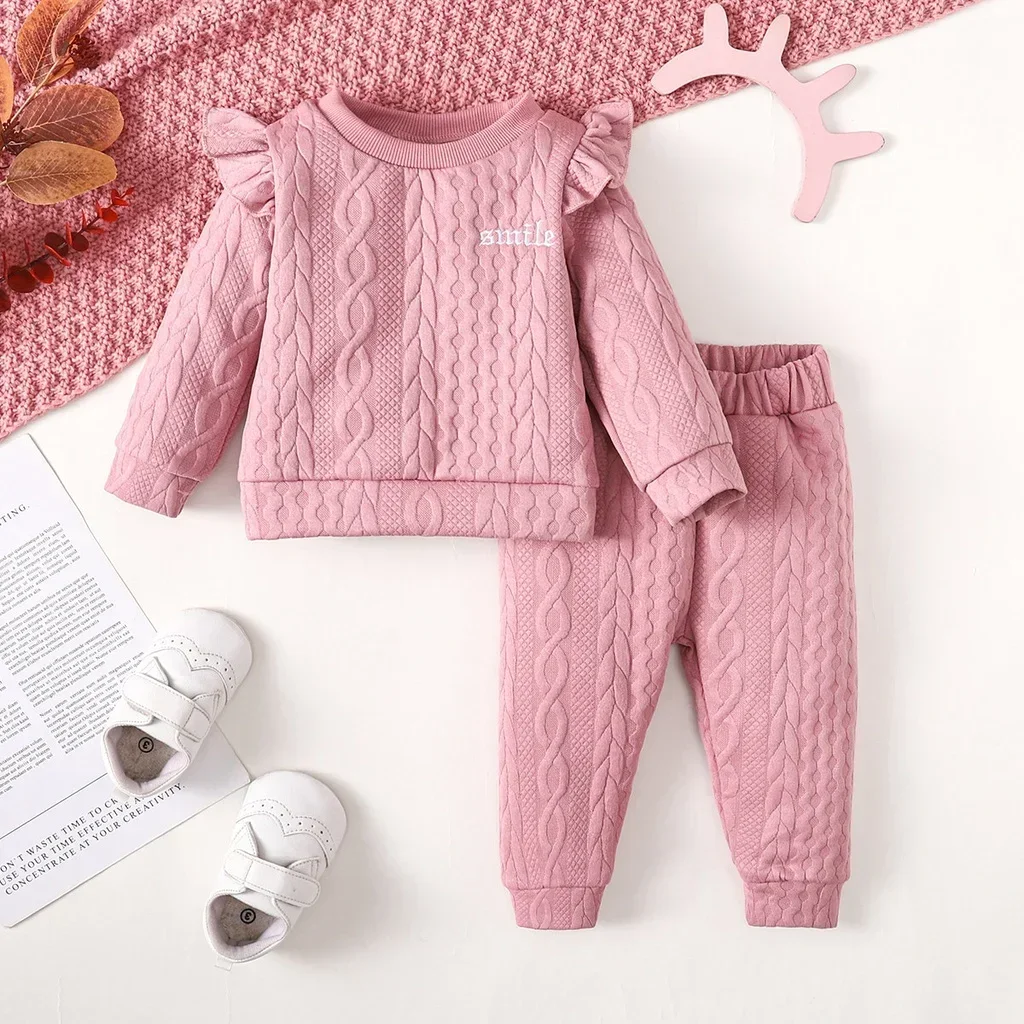 3PCS Infant Girl Clothes Set Solid Long Sleeves Top+Pants+Headband Spring&Autumn Cute Casual Outfit For Toddler Girl 3-24 Months