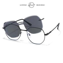 LM Removable Sunglasses Women Men Hexagon Glasses Clip On Lens Anti Blue Light Computer Glasses With Brand Box zonnebril dames