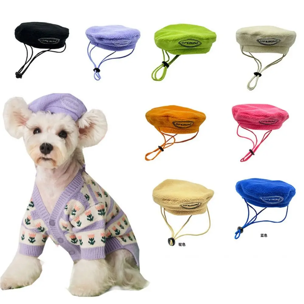 

Fashion Adjustable Pet Decorative Beret Hat Solid Color Soft Cat Round Hat Wool Dog Beret Photographic Props