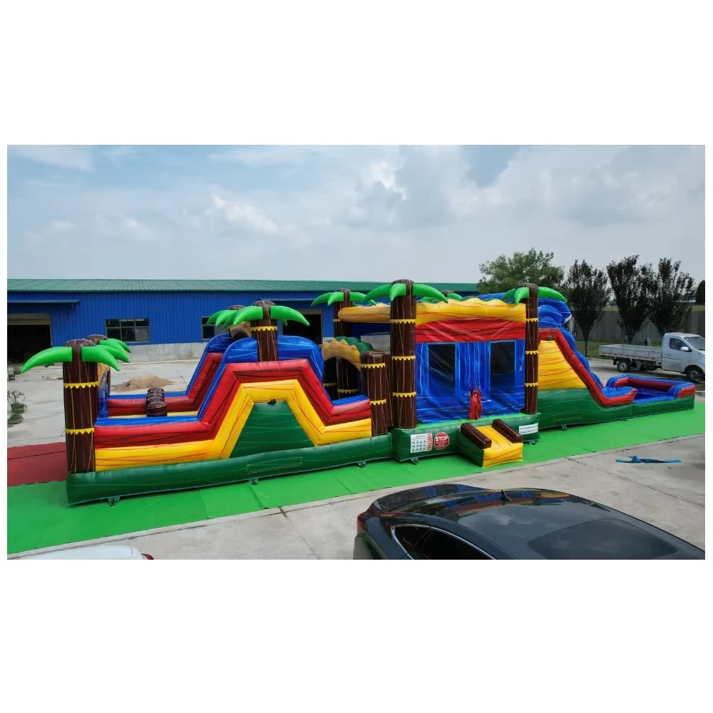 Commercial Use Tropical Water Inflatable Obstacle Course with Pool Kids Inflatable Water Park for Party