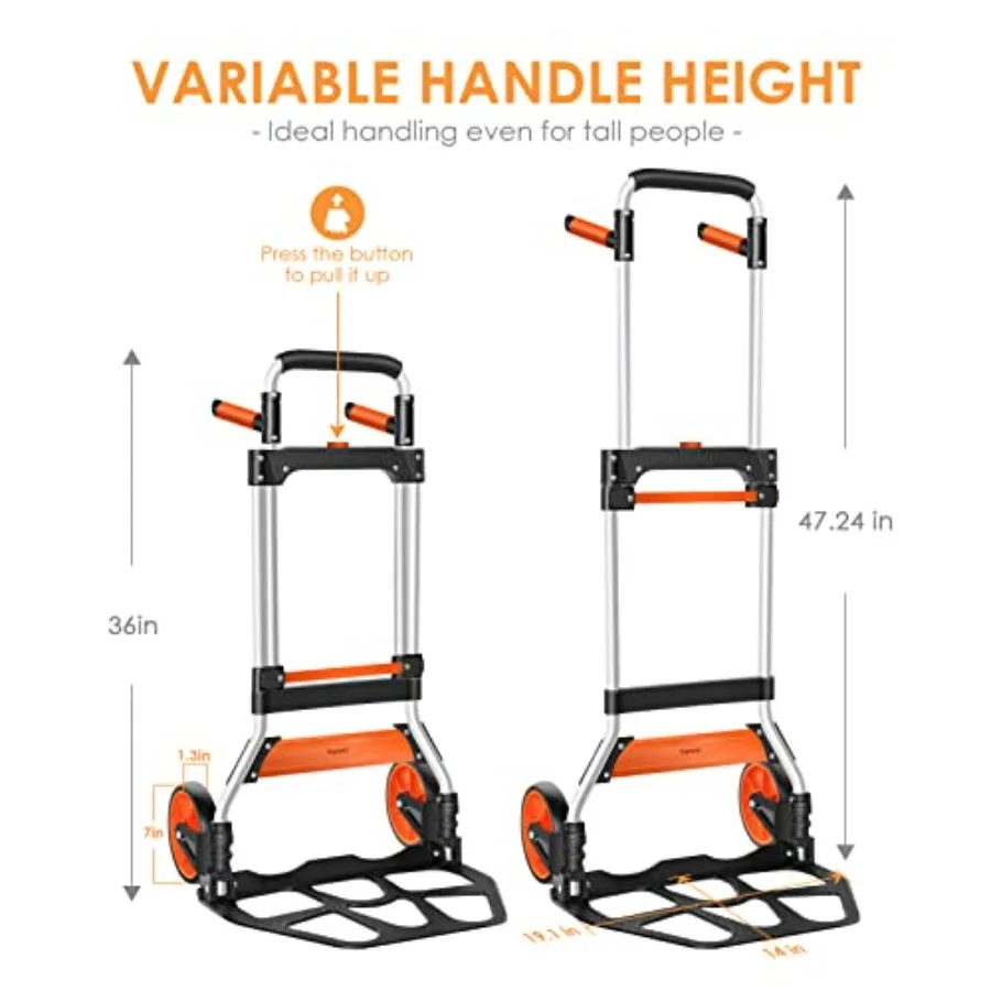 Aluminum Folding Hand Truck 309 lb Capacity with Swivel Handle and 7 Inch Wheels for Moving Warehousing Shopping Heavy Duty Uti view 2