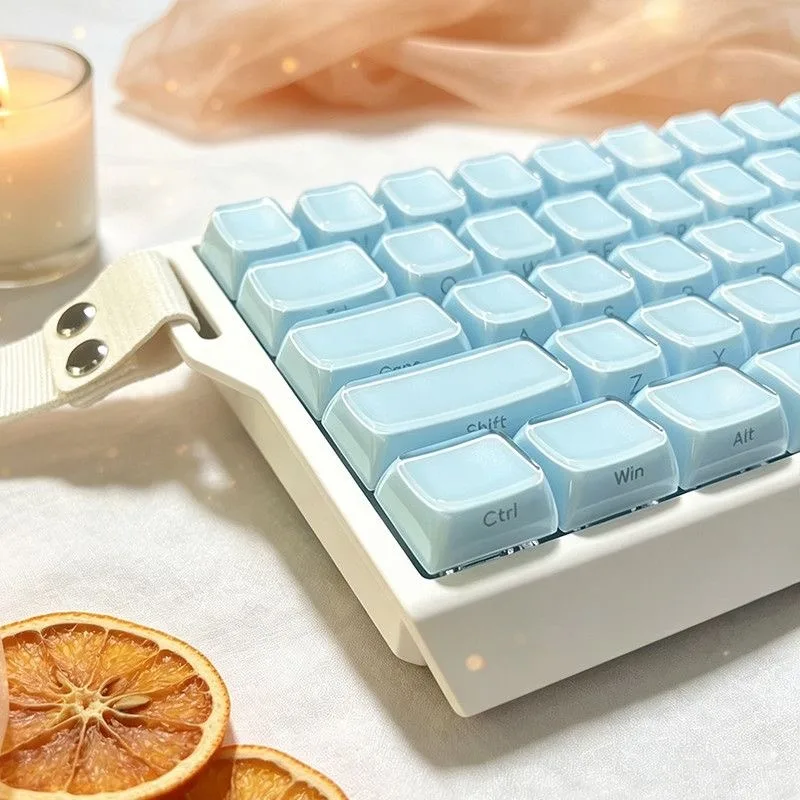 Korean English Blue Crystal Jelly Side Front Printed Keycaps for Mechanical Keyboard 60 75 80 95 100 Layout Key Caps