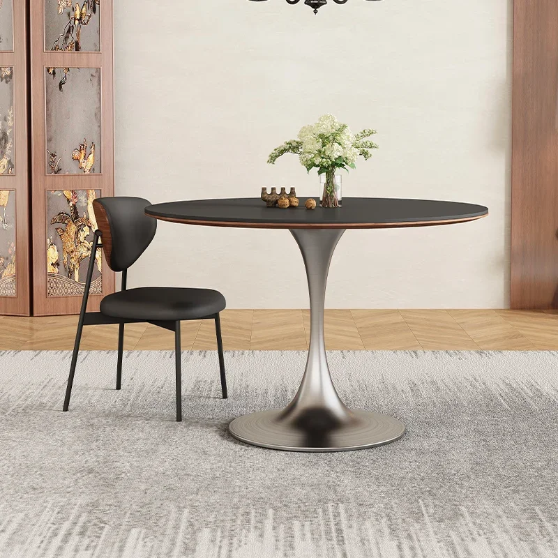 Rock Slab Round Table French Medieval Household Small Apartment Dining Retro Stainless Steel Tulip Round Esstisch Dining Table