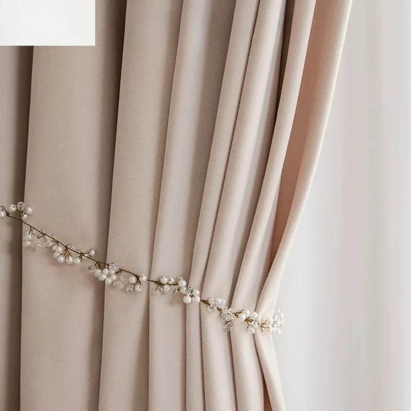 Cream Beige Velvet Curtains for Living Room Dining Room Bedroom Blackout Insulation Elegant Window Decor White Tulle