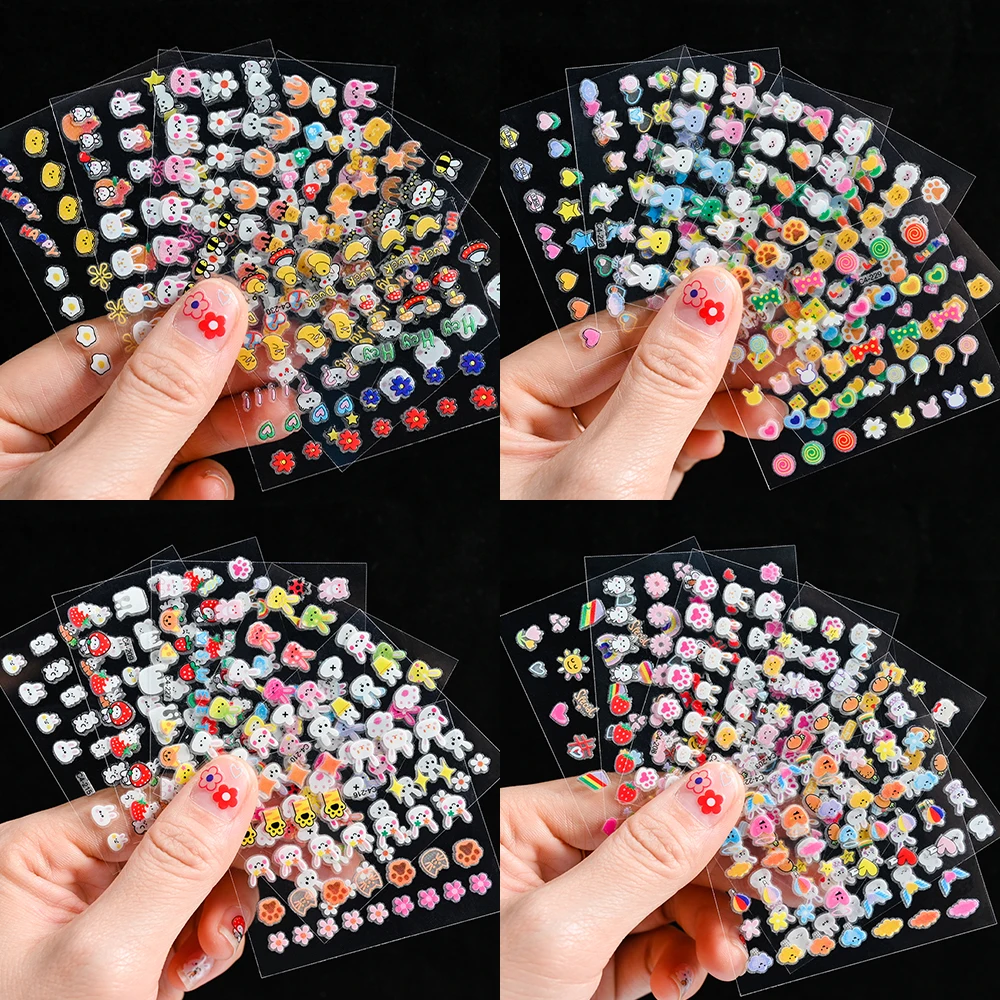 30/20/15pcs Children's Cartoon Rabbit Nail Stickers Cute Animal Design Stickers For Nails Adhesive Decals DIY Kawaii Sliders