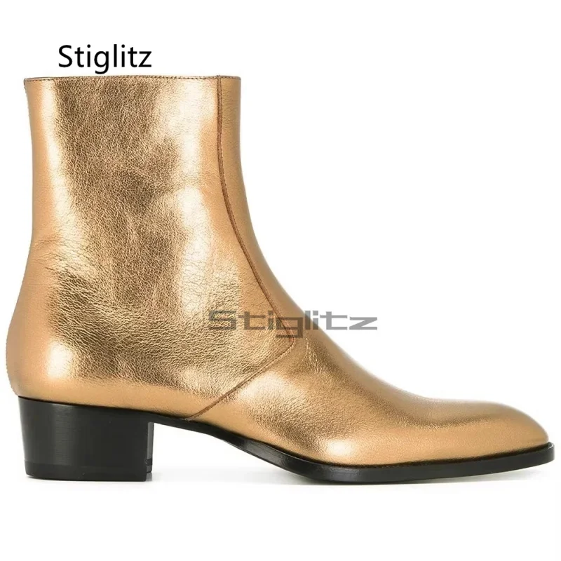 Red Genuine Leather Chelsea Boots for Men Pointed Toe Ankle Boots British Style Med Heel Business Dress Wedding Male Shoes view 4