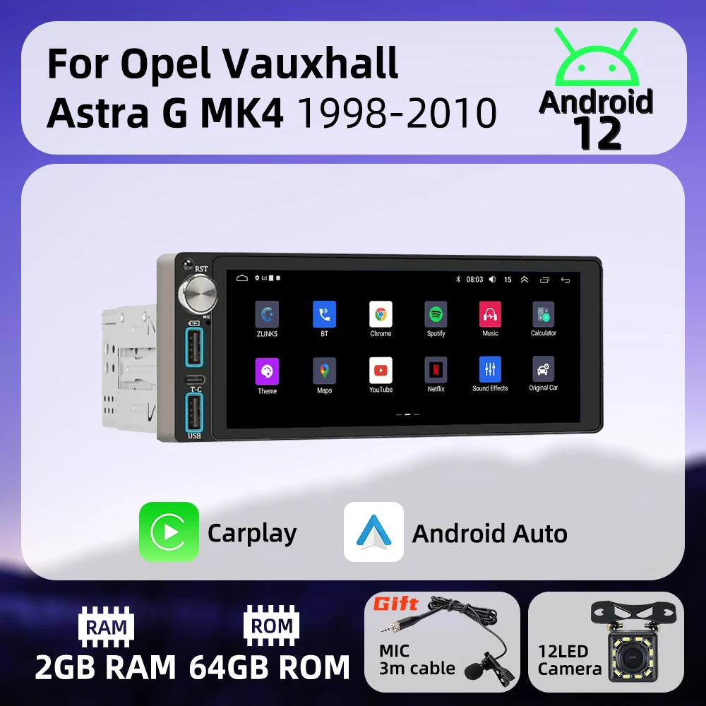 

Wireless Carplay Autoradio 6.86" 1 Din Radio Android Car Multimedia for Opel Vauxhall Astra G MK4 1998-2010 Stereo Head Unit GPS