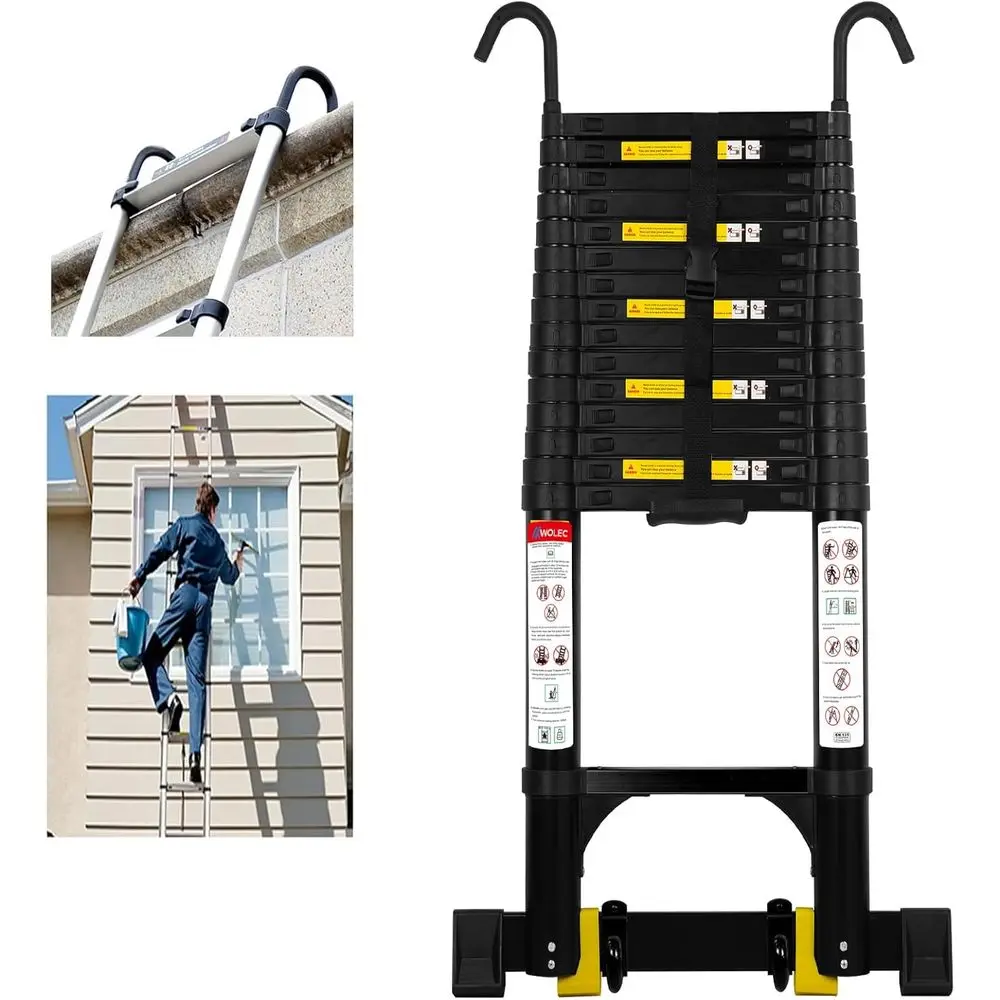 Telescoping Ladder, Adjustable Collapsible Extension with Hooks, Ladder Stabilizer, 330 lbs Capacity, Suitable for Home and Outd