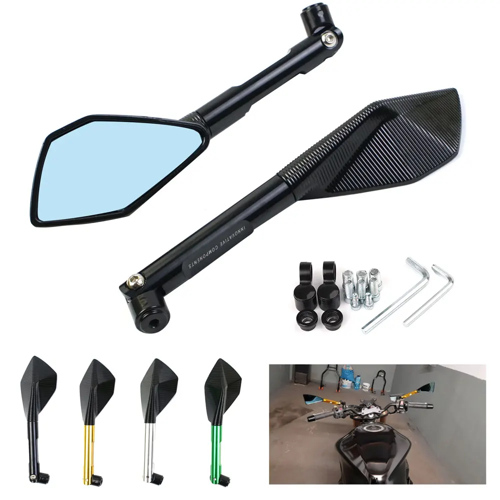 

Universal CNC Aluminum Motorcycle Handlebar Rear View Mirrors Blue Anti-glare Mirror for HONDA YAMAHA SUZUKI KAWASAKI Scooter