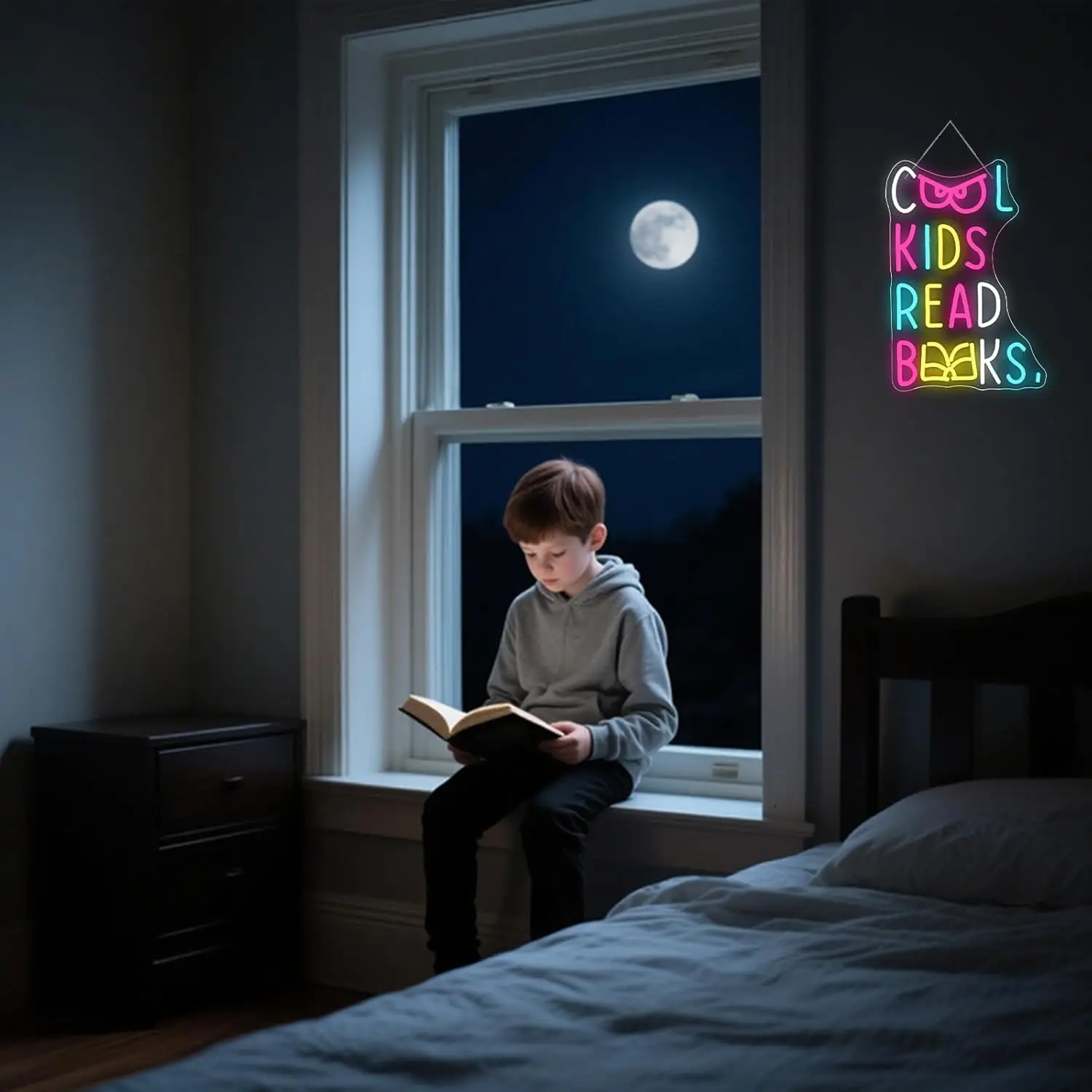 Cool Kids Read Books Neon Sign USB Dimmable LED Neon Light for Classroom Library Bookstore Study Room Decoration Gift