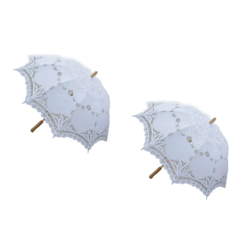 

ABLN-2 Pcs 80Cm Victorian Lace Embroidery Wedding Umbrella Bridal Parasol, White