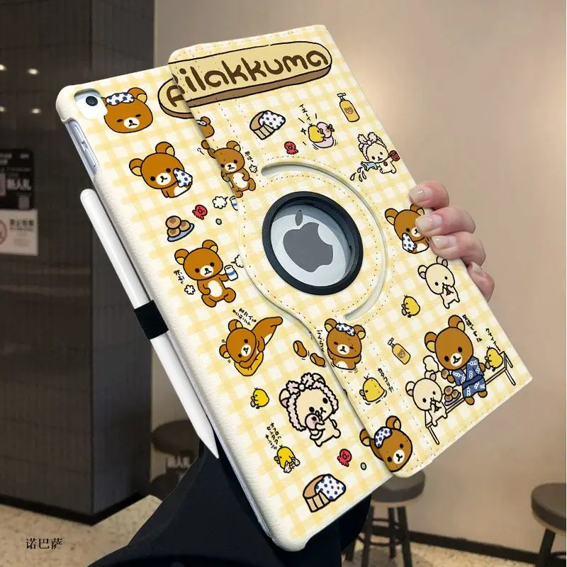 

Kawaii Rilakkuma IPad 10 11th Generation Tablet Protective Case Cute Cartoon 360 Degree Rotation Air7 Pen Slot MINI7 Anti Drop