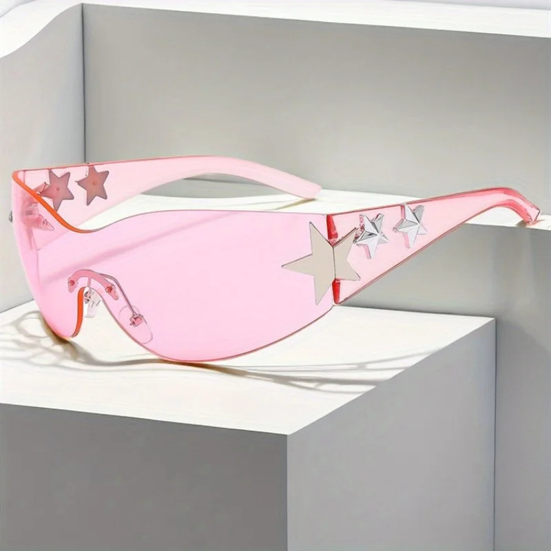 Y2K نظارات شمسية عصرية مربعة بدون إطار على شكل نجمة خماسية للنساء نظارات شمسية كلاسيكية عصرية