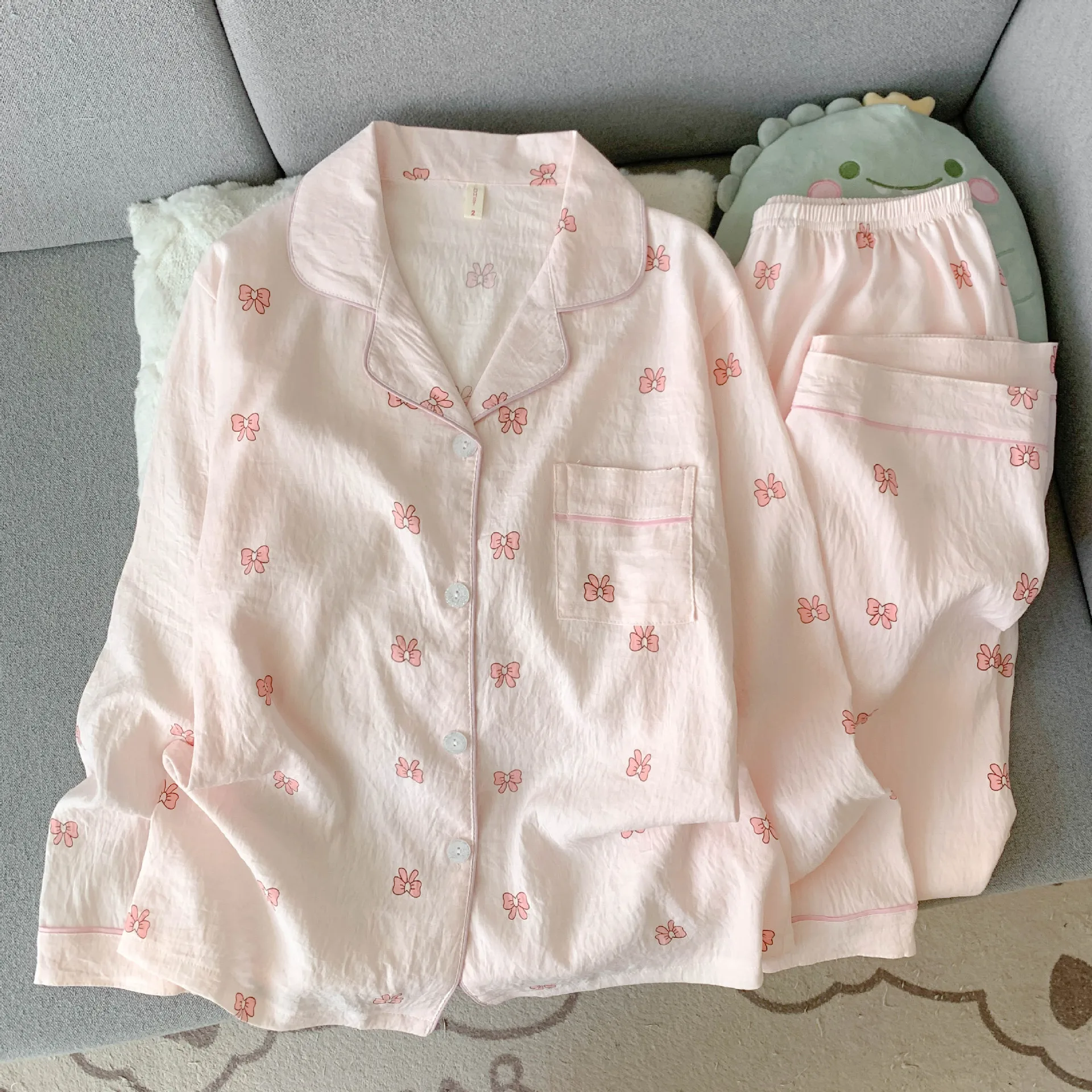 Nuevas llegadas de Primavera/otoño: conjunto de pijama de manga larga de algodón con estampado de nubes para mujer, ropa de dormir Adorable estilo corazón, ropa de casa Se