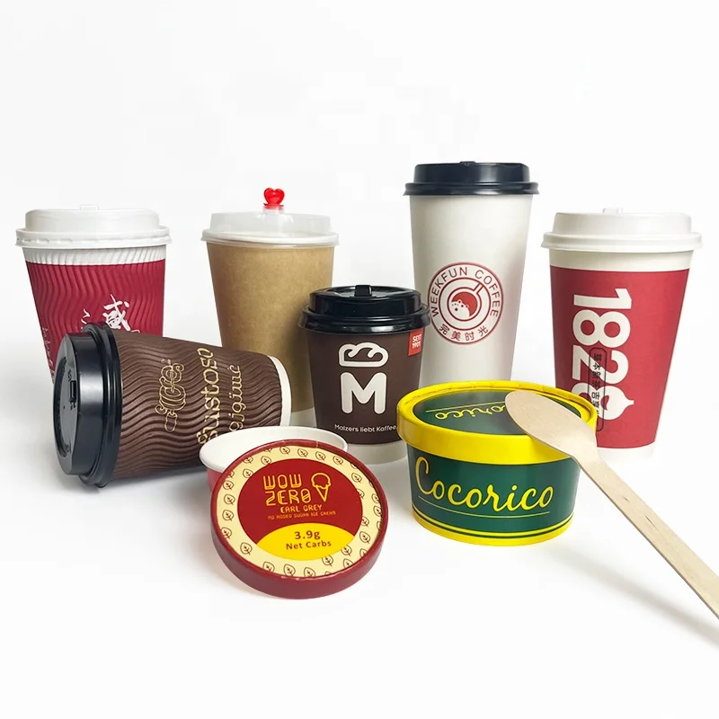 Customized productCustomize Logo Design Paper Cup 6/8/10/12/16 OZ Ripple /Single/Double Paper Coffee Cups With Disposable Paper