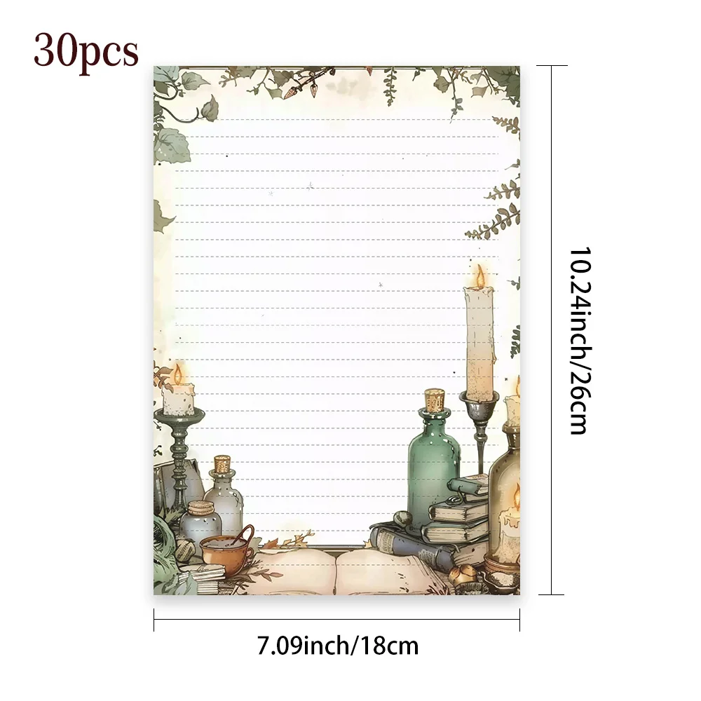 30 Sheets, B5 Green Magic Desk-themed Writing Paper, Lined, Glue-free, Very Suitable For Notebooks, Memos, And Stickers