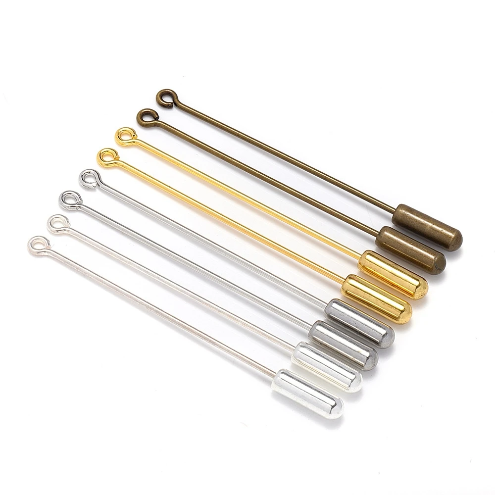 20 Stück 50/70mm Metall Lange Broschenstifte Sicherheitsstopper Nadel Schlaufenöse Reversbrosche mit Kappe für DIY-Bastelzubehör – Detail 8