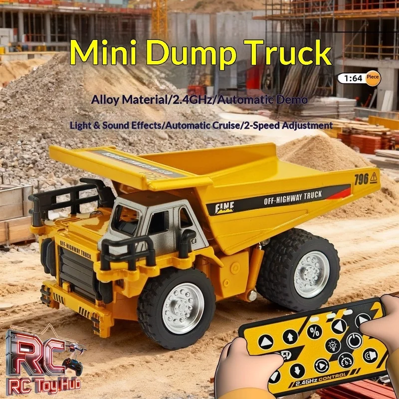 

Миниатюрный самосвал HengGuan 1:64 с дистанционным управлением, из сплава, со светодиодами, настольная модель-симулятор для мальчиков и детей