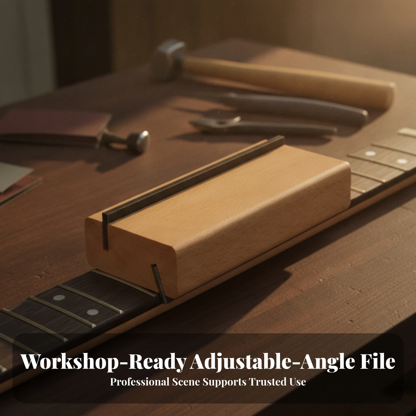 Guitar Fret Filing Tool Professional Fret Dressing File with Wooden Block Guitar Neck Beveling Block Consistent Compact