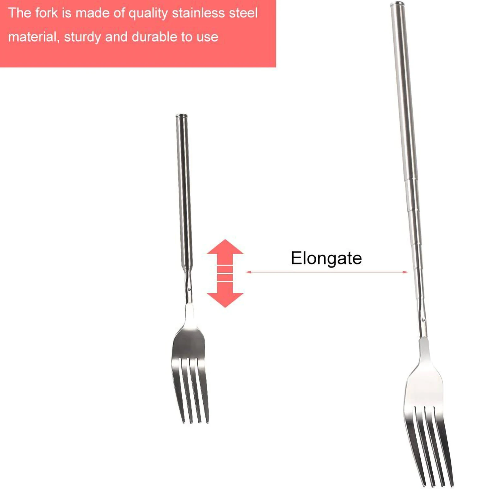 Creative Extendable Fork Stainless Steel Telescopic Long Barbecue Fork Fruit Dessert Lengthened Cutlery Forks Kitchen Tableware