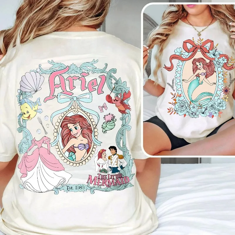 قميص ريترو ديزني برينسيس مريح الألوان، تي شيرت كوكيت ديزني برينسيس، تي شيرت لرحلة فتاة ديزني، تي شيرت الأميرة النسائية