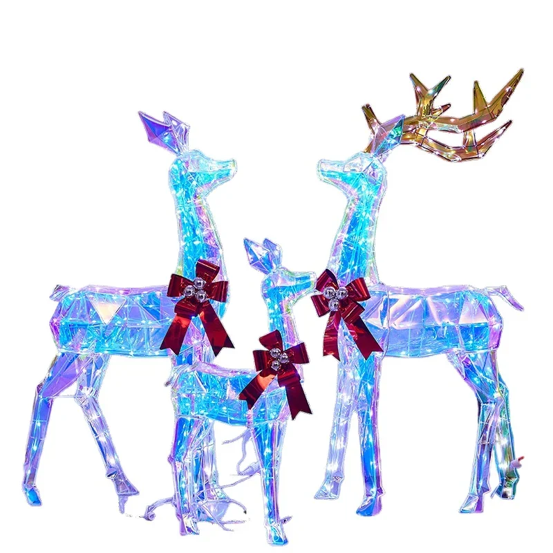 

Cross-border Christmas colorful luminous wrought iron elk with lights snowman shopping mall hotel scene arrangement Christmas