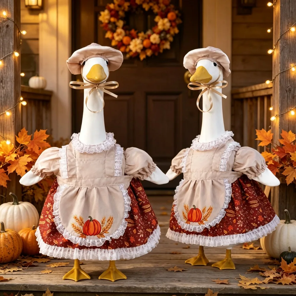 New Porch Goose Outfit with Pumpkin and Wheat Stalk Print Outdoor Yard Porch Garden Festival Decoration Costume without goose