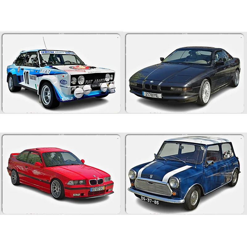 

Classic Car E36 8 Series Abarth 131 Rally Car,Cooper Poster Metal Sign Posters Vintage Indoor Home Wall Decor Room Decoration