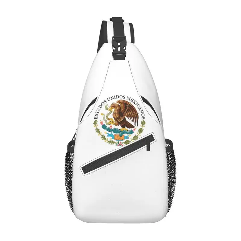 Mochila cruzada con estampado de escudo de México para hombre, bolso de hombro y pecho con sello de bandera mexicana, a la moda, para senderismo