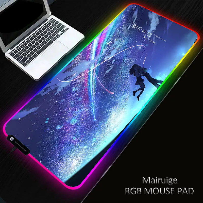 40*90CM Anime Your Name RGB Gaming Pad Rubber Non-Slip Laptop PC Led Gamer Large Mouse Pad Keyboard Mousepad for Computer Desk