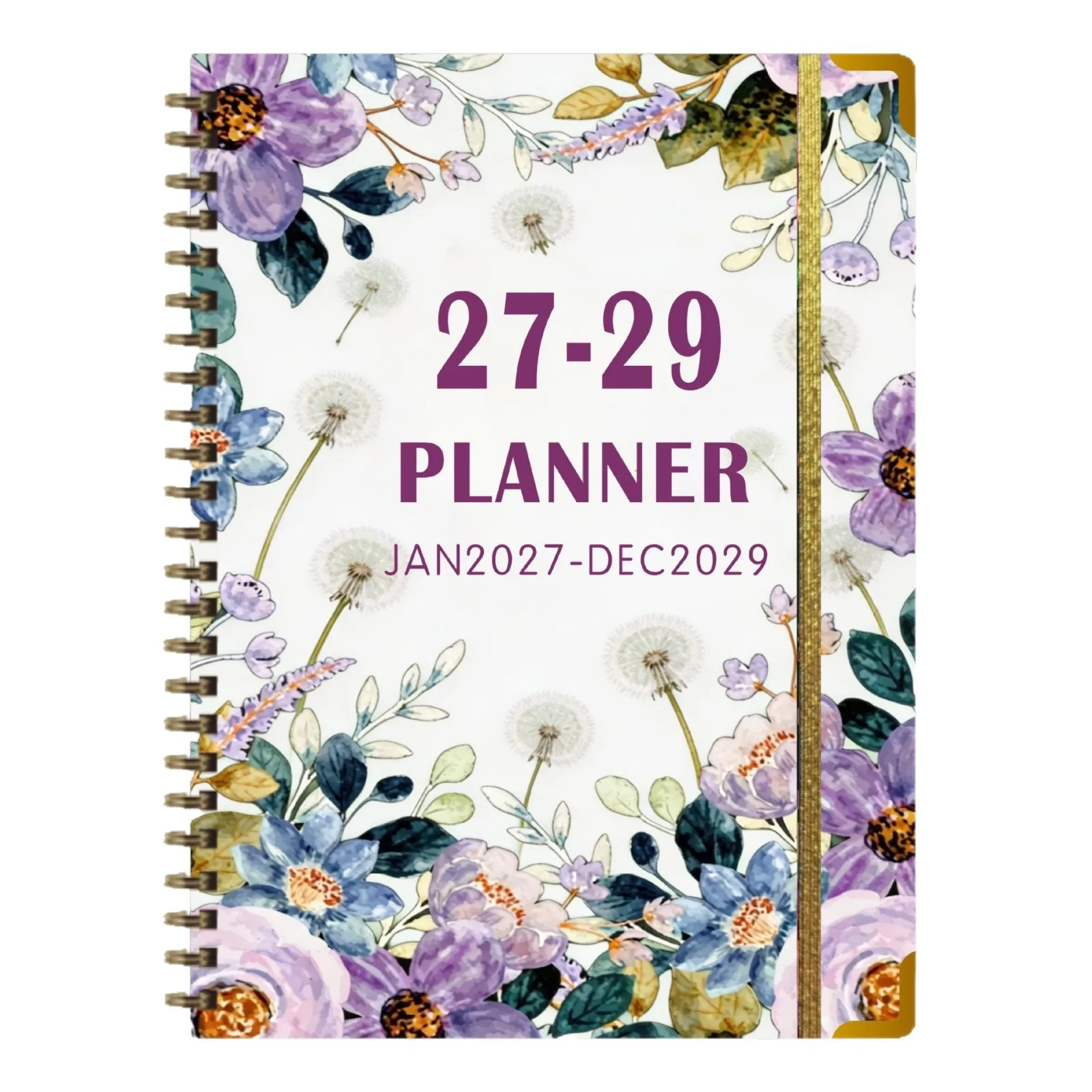 2027 2028 2029 Monthly Planner Notebook, 3 Year Calendar Organizer with Gold Spiral Binding, 120gsm Paper, English Monthly