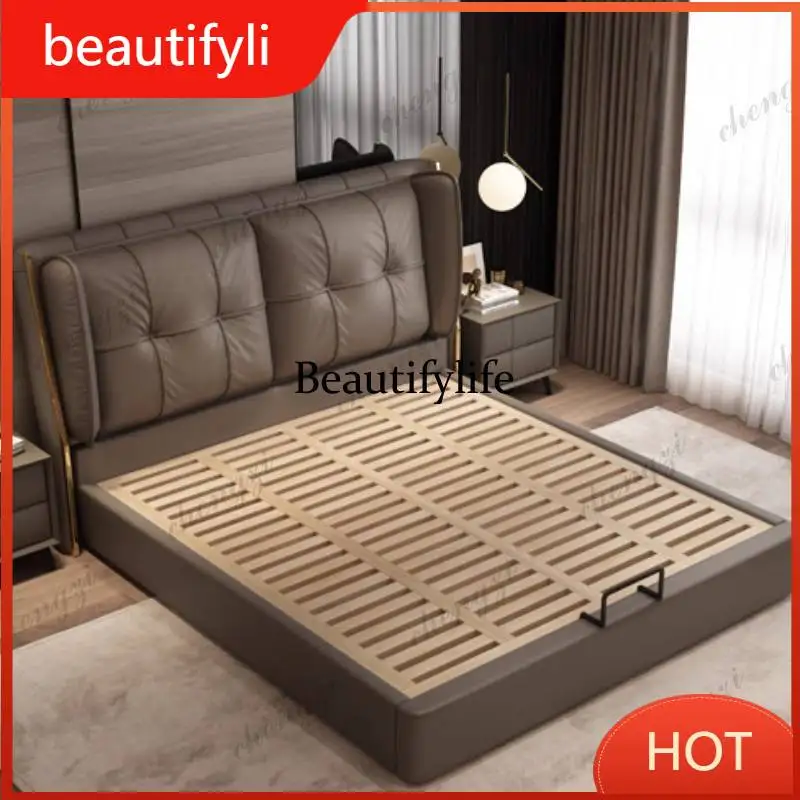 

A139 European Modern Bed Double Decoration Elegant Wooden Luxury Double Bed Frame Adults Storage Cama Matrimonial Furniture For