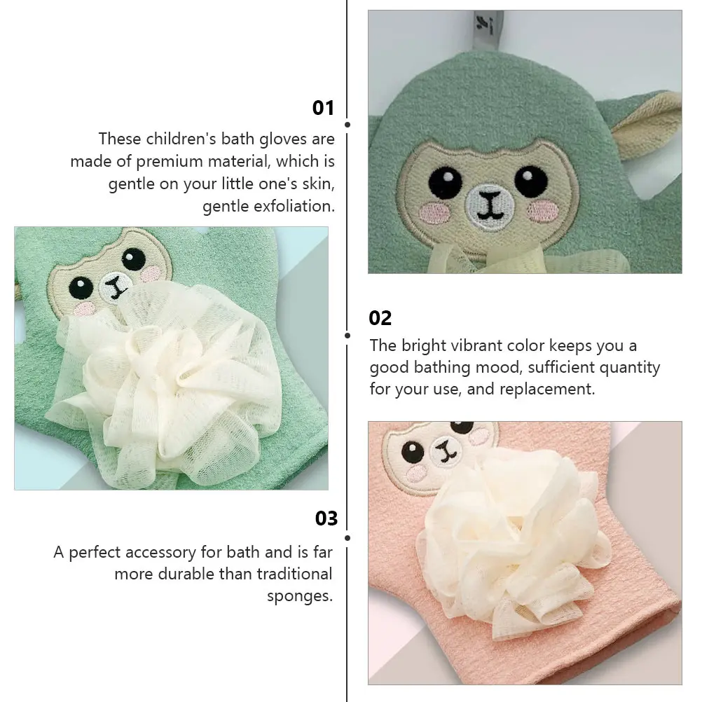 2 قطعة قفازات الدش الكرتون قفازات استحمام الطفل ثنائي الغرض فوط استحمام الأطفال التقشير لوازم الحمام للاستحمام للأطفال #3