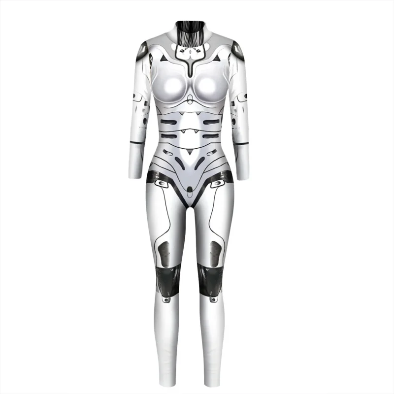 Robot Punk kombinezon Catsuit seksowne kobiece kobiety przebranie na karnawał szkielet Cyberpunk Steampunk Zentai garnitur Halloween body OI2418