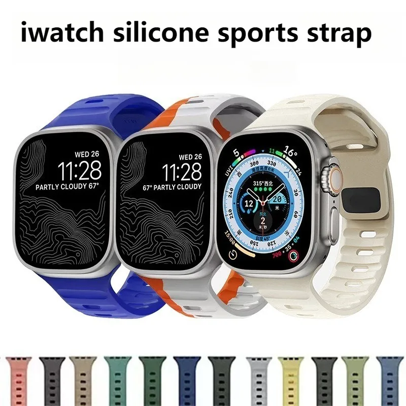 

For The New Color Scheme of Apple Iwatch, The High-end Silicone Sports Watch Strap, Watch Strap Ultra Diamond Square Clasp