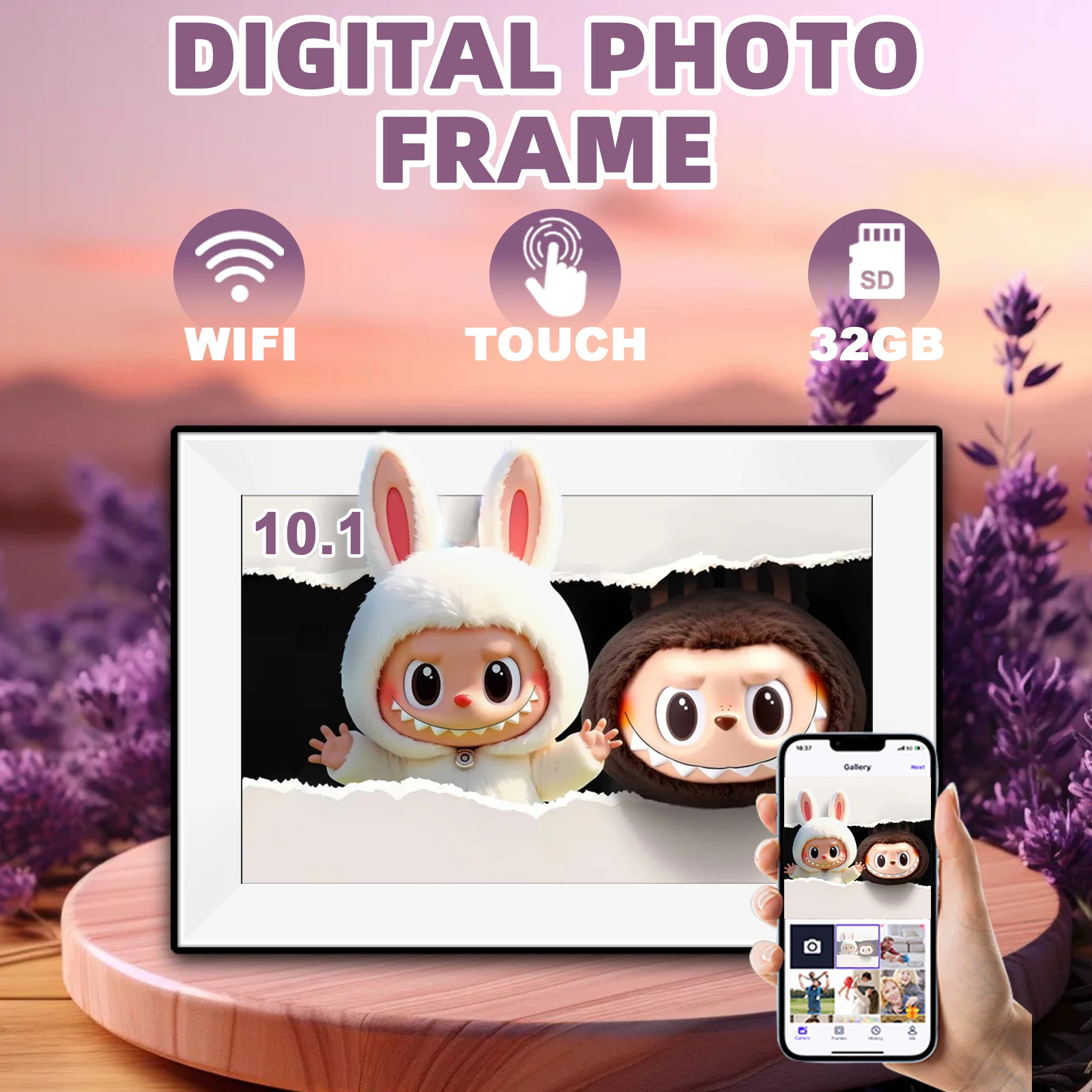 Frameo 10.1 Inch WiFi Digital Picture Frame 1280x800 HD IPS Touch Screen Digital Photo Frame Electronic 32GB Memory Auto-Rotate