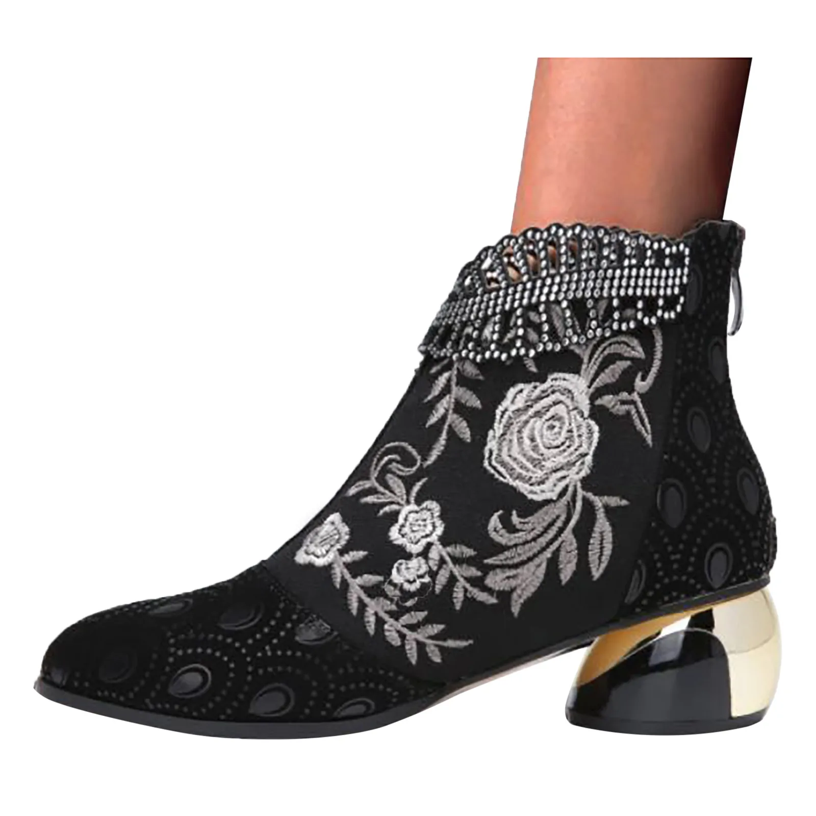 New Ankle Boots Women\'s Shoes Leather Boots Embroidery Ethnic Bohemia Zipper Spring Autumn Luxury Ladies Botas De Mujer 2023