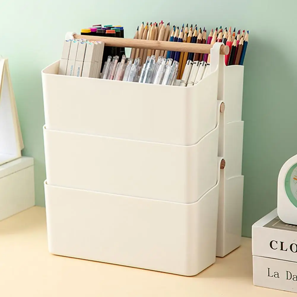 Porte-stylo avec poignée pour la maison, boîte de rangement, conception de compartiments, évaluation de la papeterie de bureau