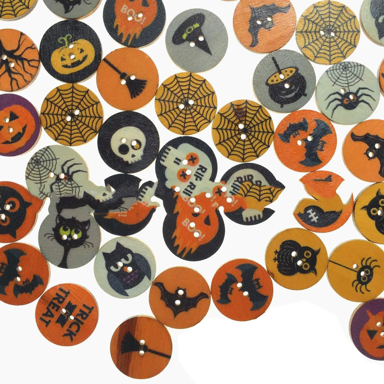 50PCS 25MM Round Funny Cartoon Halloween Theme Wood Buttons Sewing Scrapbooking Clothing Crafts Handmade Home Decor Accessories