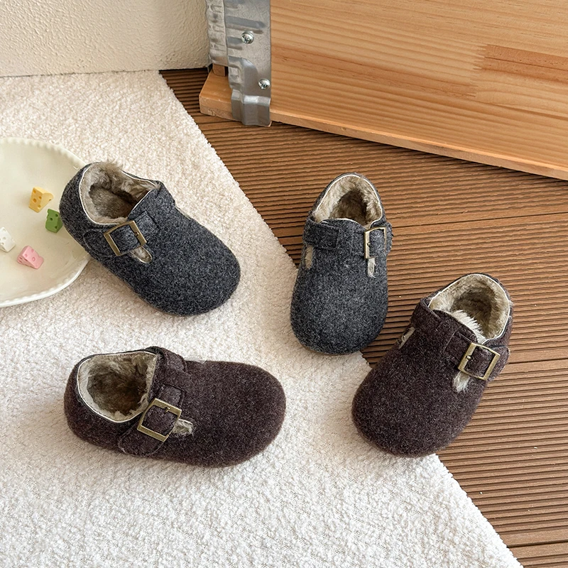 Children Winter Moccasins Shoes Simple Style Kids Warm Cotton Shoes Soft Sole Girls Casual Loafers Non-slip Size 23-36