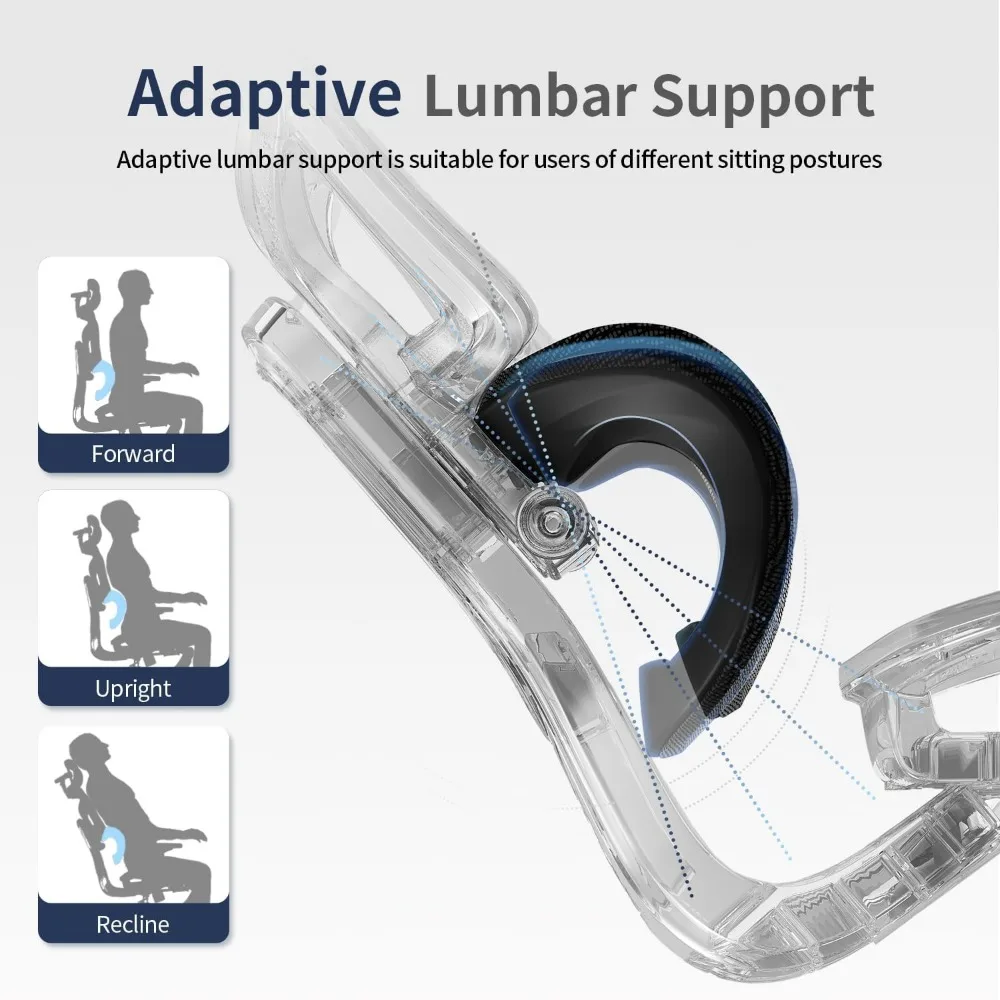 كرسي مكتب مريح مع مسند ظهر قابل للتعديل مكون من 5 مستويات، ودعم قطني متكيف، ومسند رأس ثلاثي الأبعاد قابل للتعديل، ومساند للذراعين ثلاثية الأبعاد، ومسامي M