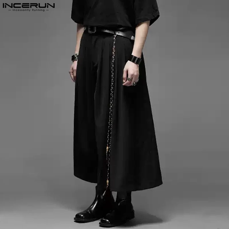 INCERUN 남성 와이드 레그 팬츠 버튼 조깅 플리츠 루즈 캐주얼 바지 남성 streetwear 한국 스타일 패션 레저 남성 바지