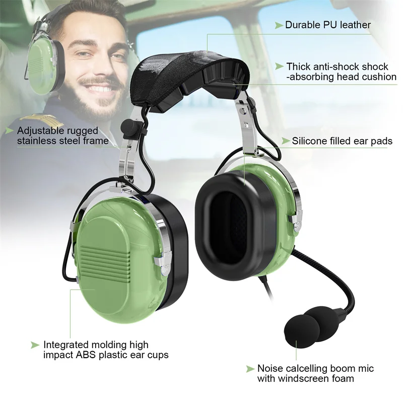 Professional Aviation Headset with Noise Cancelling Boom Mic & ANR for Pilots & Flight Training