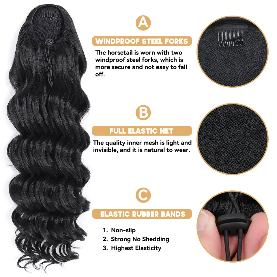 28 pulgadas sintético largo suelto profundo rizado cordón Clip en cola de caballo extensión de cabello peluca de fibra de alta temperatura para mujeres