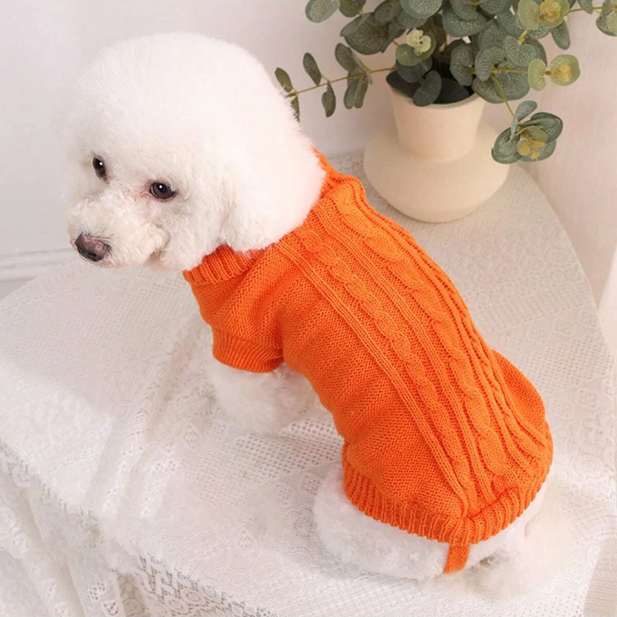 1pc-An orange pet warm cable sweater, puppy sweater clothing